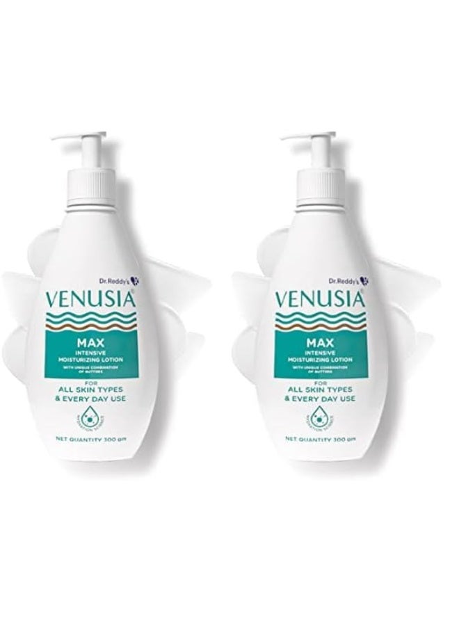 VENUSIA Max Moisturiser Lotion For Everyday Use for Dry Skin, Contains Shea Butter, Mango Butter, Aloe Butter & Cocoa Butter. Paraben Free & Non irritant formula, Dermat Recommended,300 g (Pack of 2) - Image 1